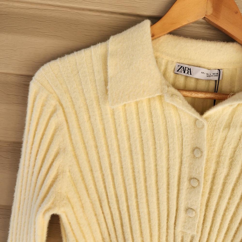 Zara Light Yellow Ribbed Sweater - Picture 6 of 11